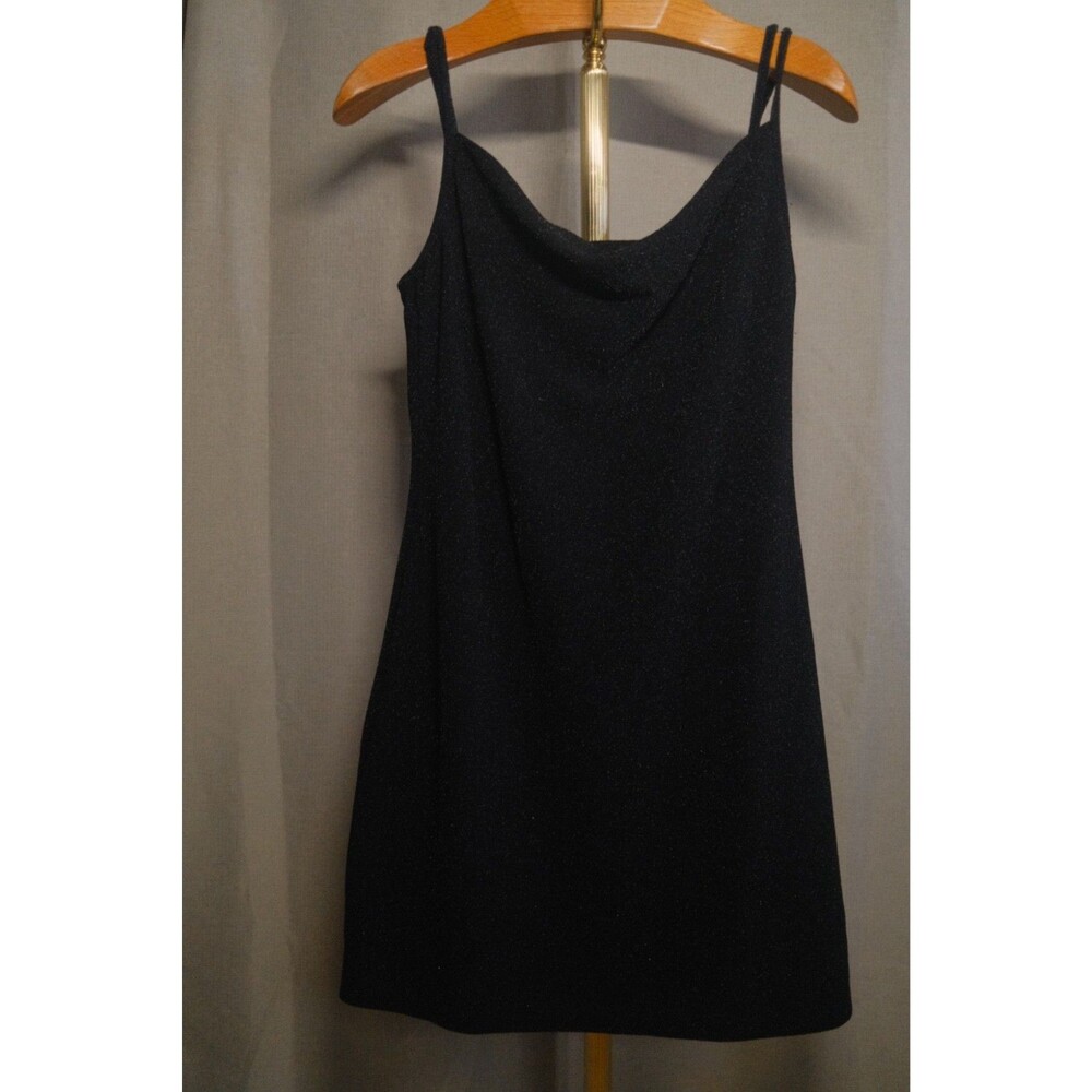 Cotton On Shimmery Black Cowl Neck Mini Dress Adjustable Straps Y2K Style Size L